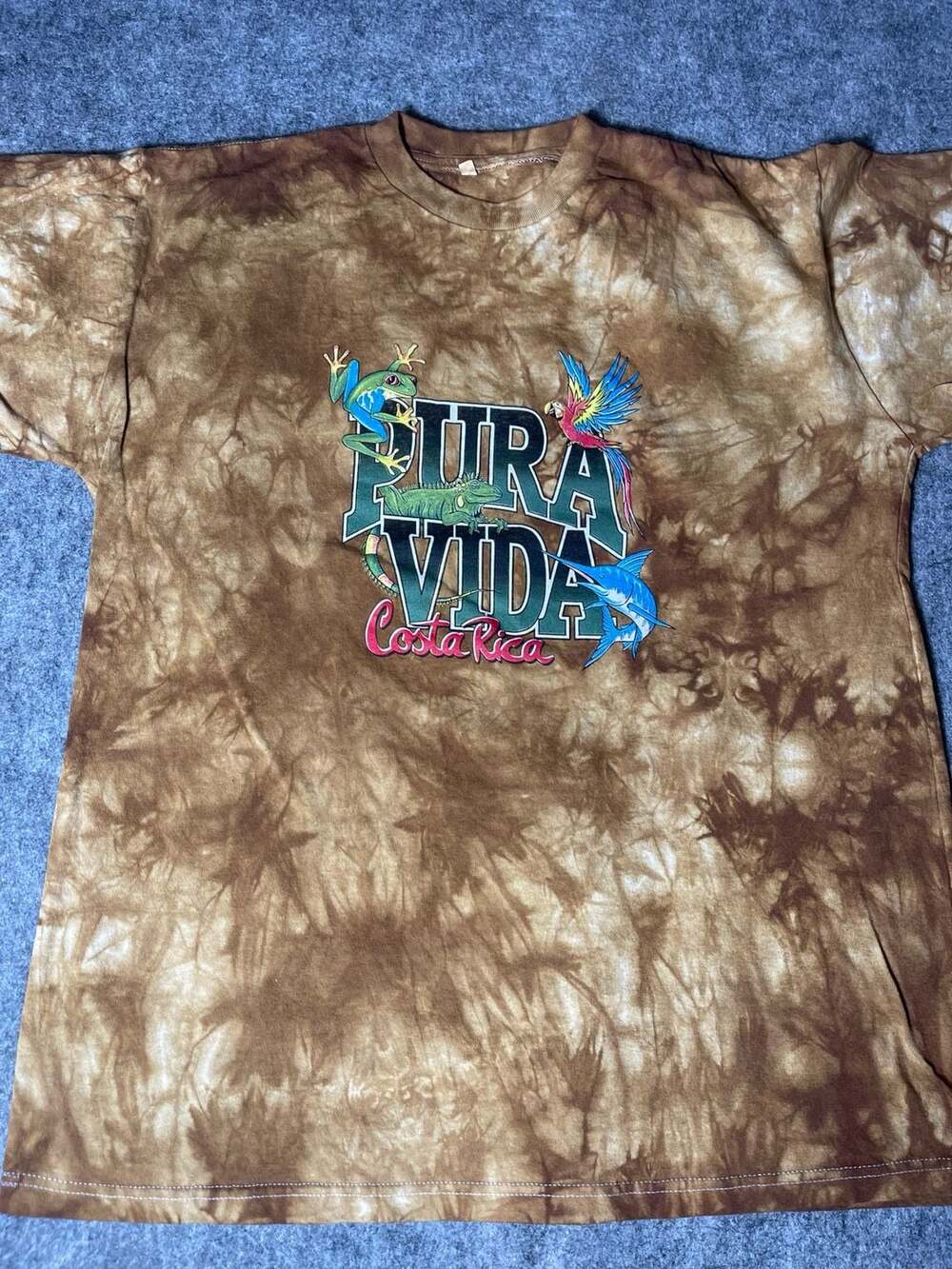 Vintage Pura Vida Costa Rica Brown Tie Dye Graphic T-Shirt L